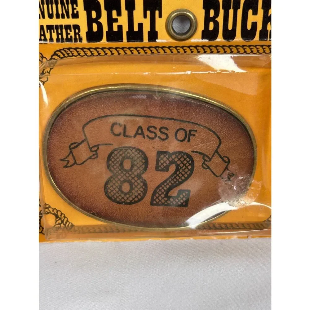 Belt Buckle Leather Face Class Of 1982 In Original Vintage Packaging Western
